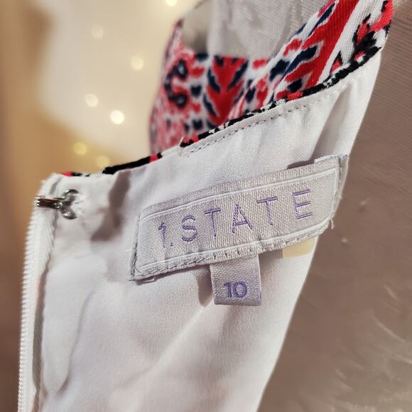 1State Halter Boho Maxi Dress Womens Size 10 Sleeveless Patriotic Red White Blue - Picture 10 of 11